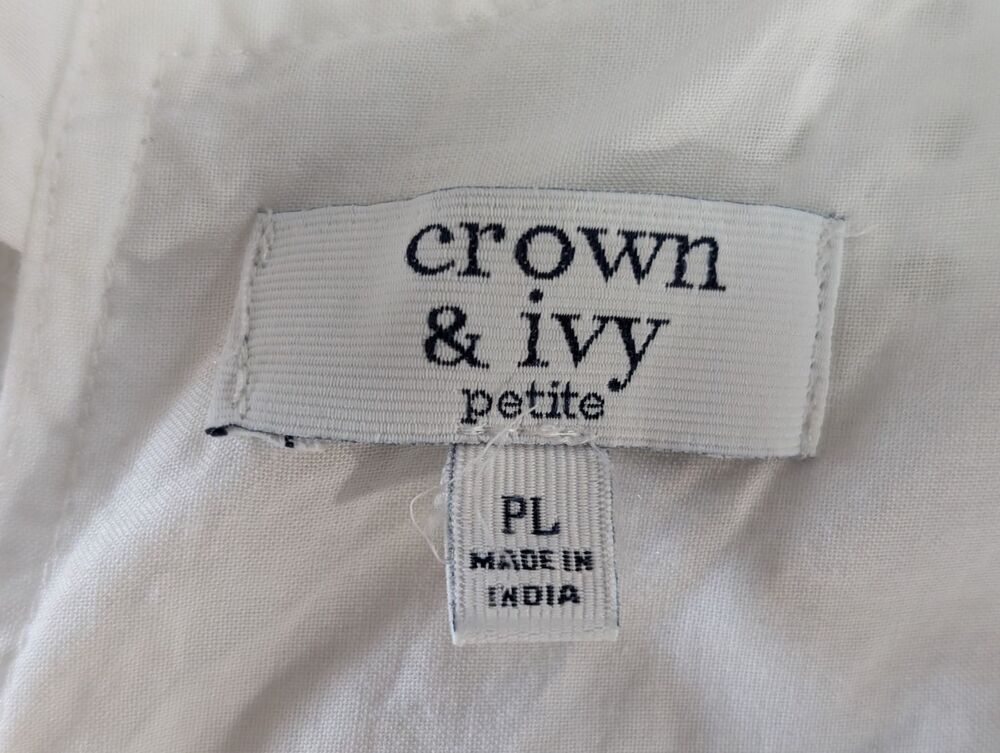 Crown & Ivy Blouse Women's PL White Eyelet Ruffle Long Sleeve Pull On Top - Picture 6 of 9